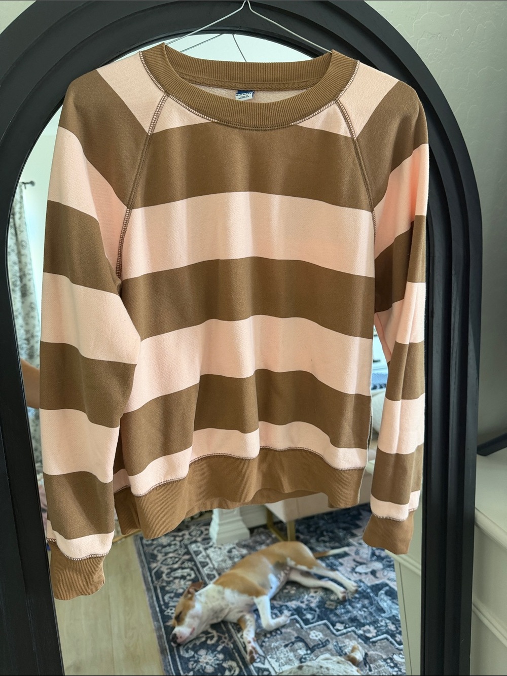 Old Navy Wide-Striped Crewneck Sweater in Pink and Brown